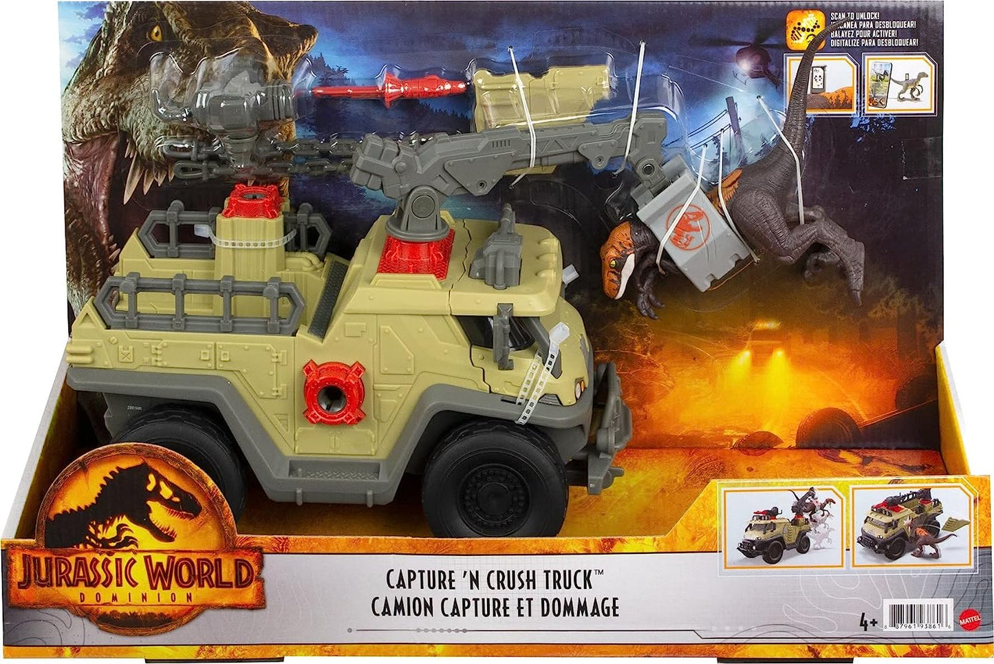 Mattel Jurassic World - Capture 'N Crush Truck | Con Velociraptor